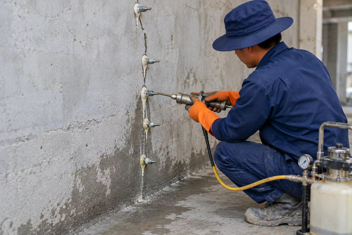 Bơm keo PU xử lý vết nứt